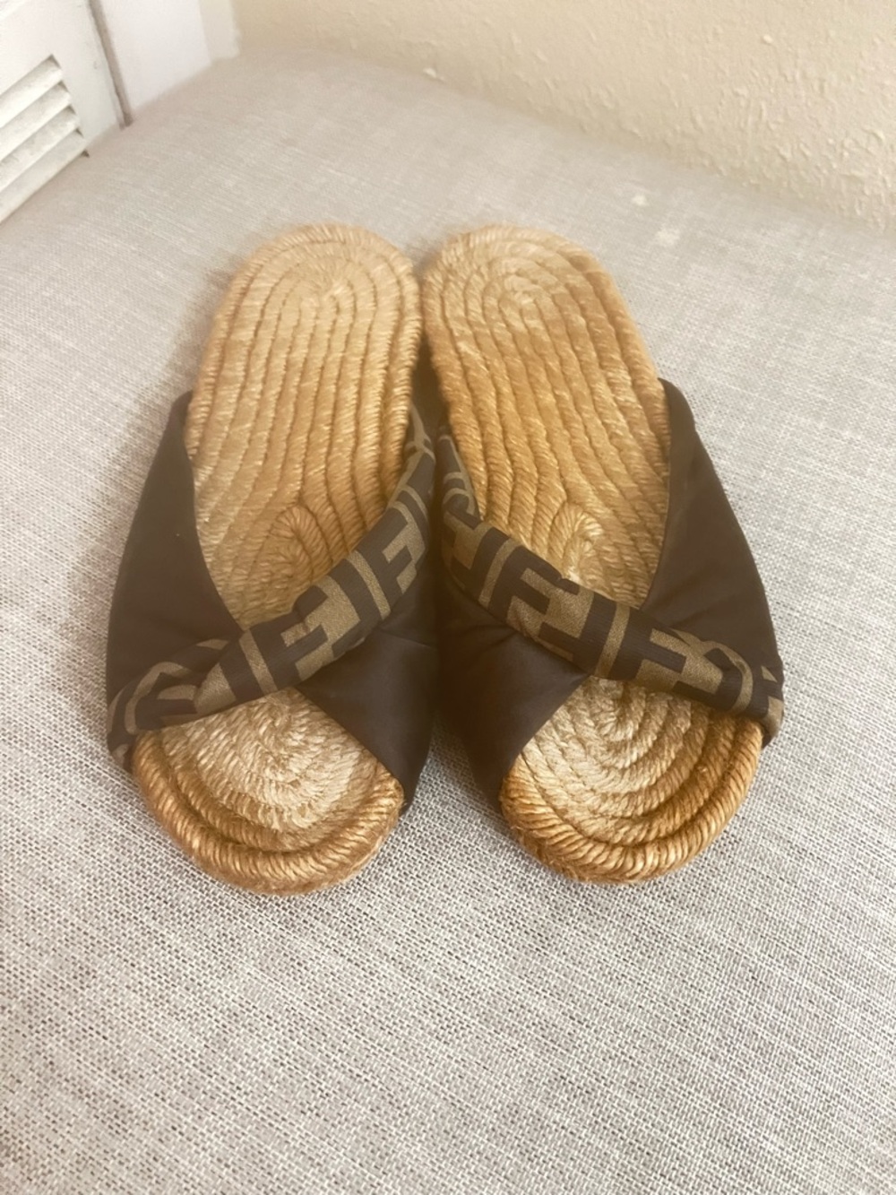 Fendi Brown Logo Crossband Rope Slide Sandals - Picture 6 of 8